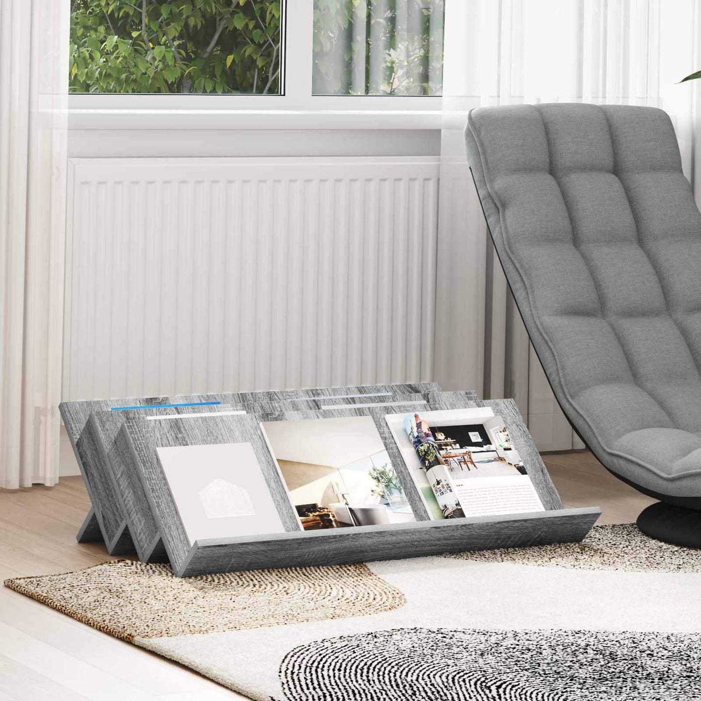 vidaXL Magazine Rack Grey Sonoma 90 x 53 x 28.5 cm Engineered Wood