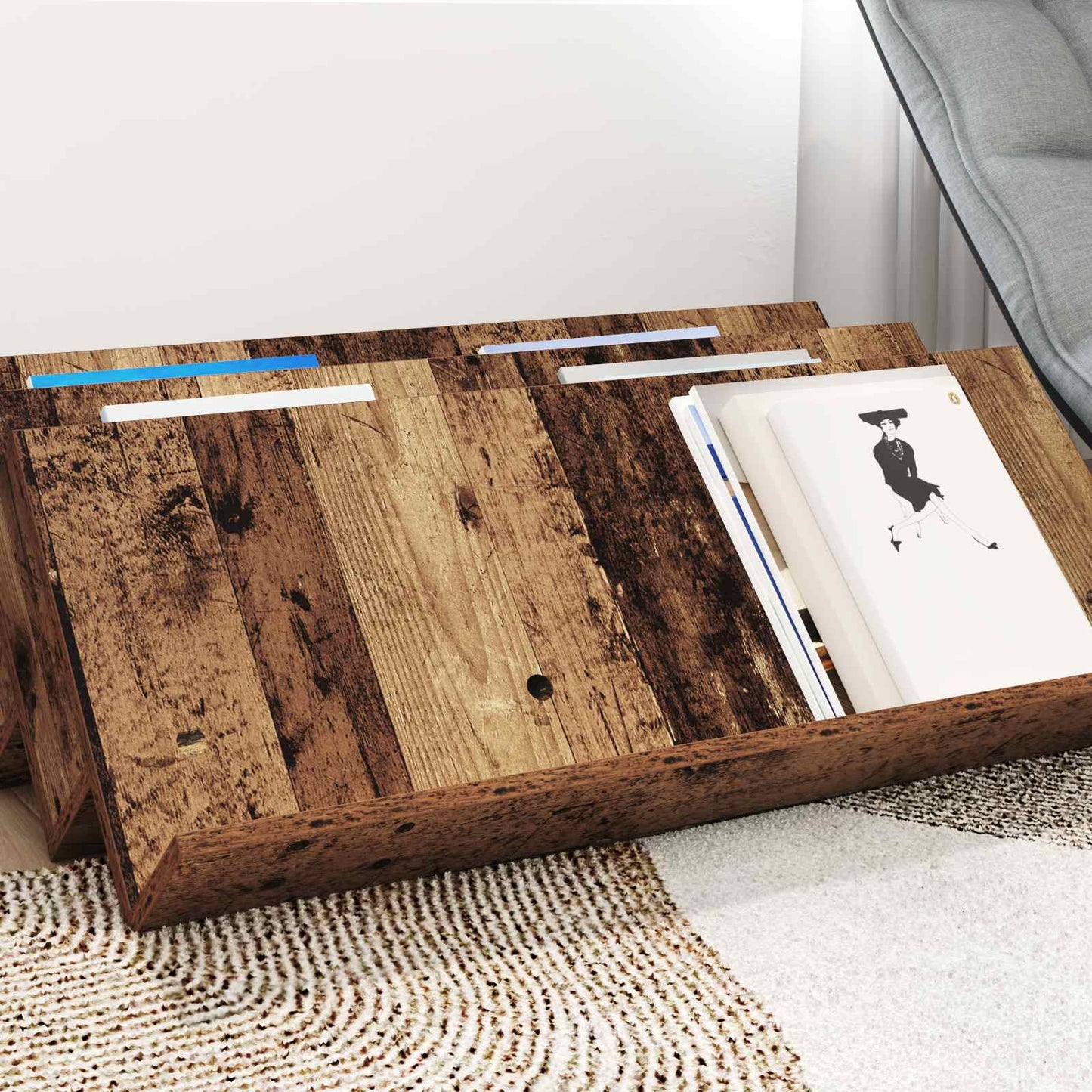 vidaXL Magazine Rack Old Wood 90 x 53 x 28.5 cm Engineered Wood