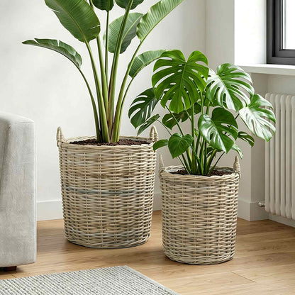 vidaXL Planter Basket GENDT 2 pcs Natural Grey Kubu Rattan
