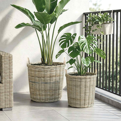 vidaXL Planter Basket GENDT 2 pcs Natural Grey Kubu Rattan