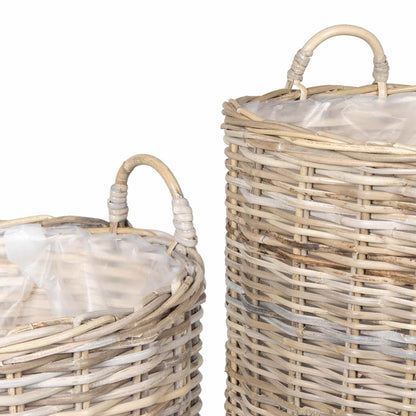 vidaXL Planter Basket with Storage 2 pcs Natural Grey Kubu Rattan