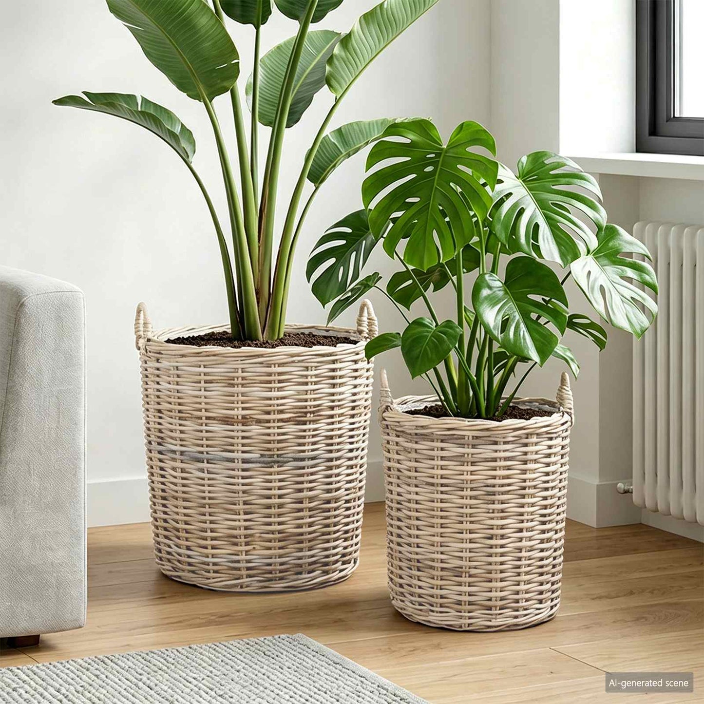 vidaXL Planter Basket with Storage 2 pcs Natural Grey Kubu Rattan