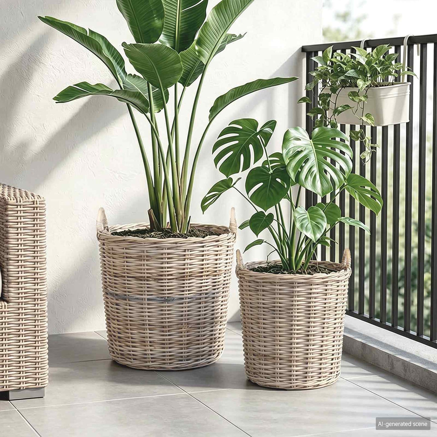 vidaXL Planter Basket with Storage 2 pcs Natural Grey Kubu Rattan