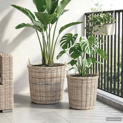 vidaXL Planter Basket with Storage 2 pcs Natural Grey Kubu Rattan