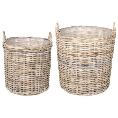 vidaXL Planter Basket with Storage 2 pcs Natural Grey Kubu Rattan