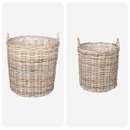 vidaXL Planter Basket GENDT 2 pcs Natural Grey Kubu Rattan