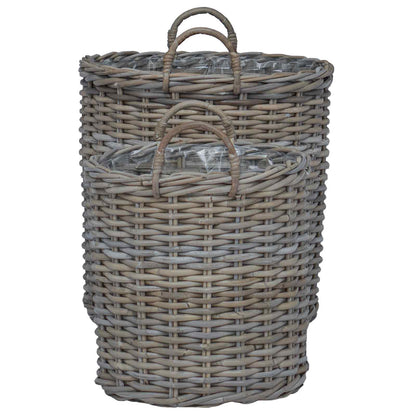 vidaXL Planter Basket with Storage 2 pcs Grey Lacak Rattan
