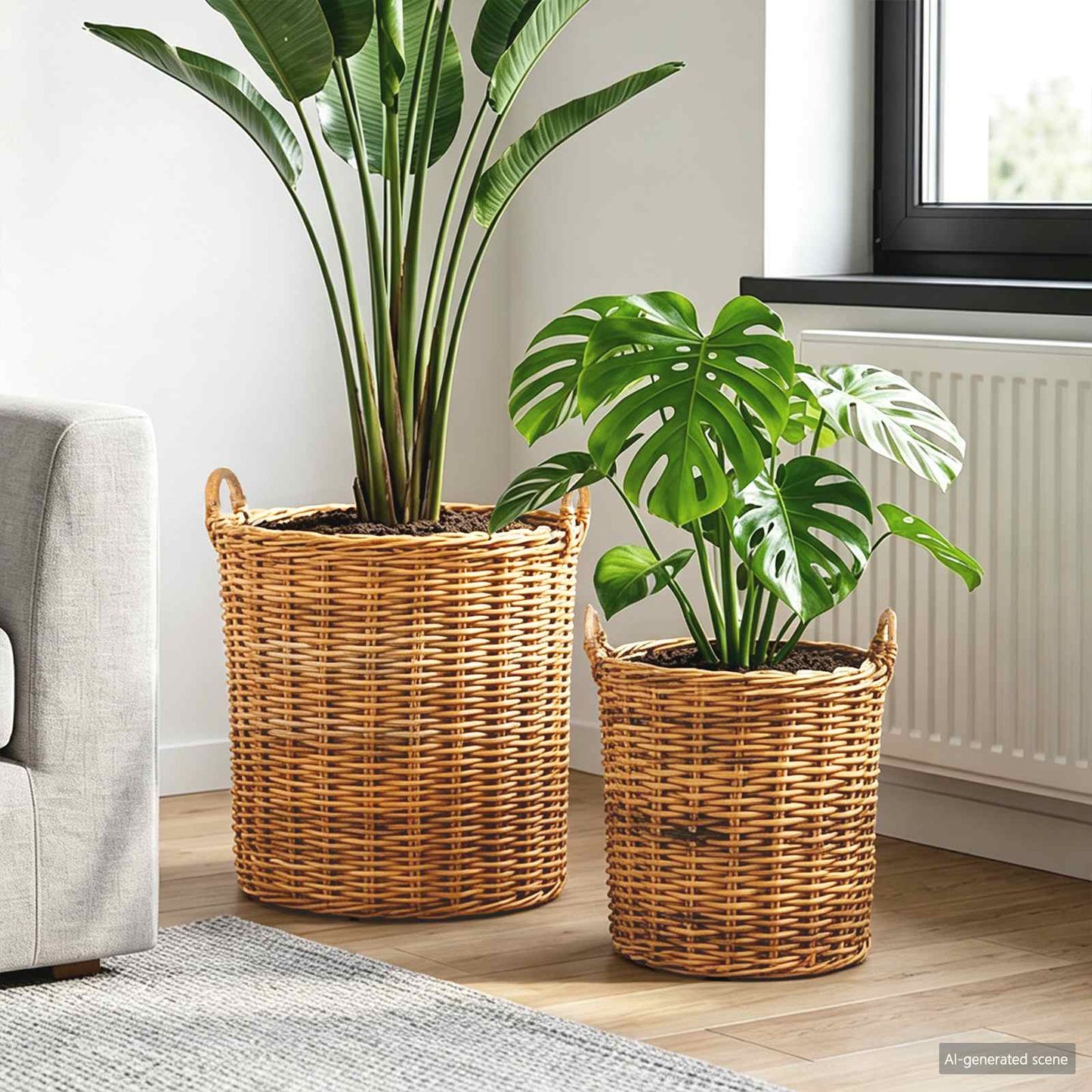 vidaXL Planter Basket with Storage 2 pcs Natural Brown Kubu Rattan
