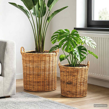 vidaXL Planter Basket with Storage 2 pcs Natural Brown Kubu Rattan
