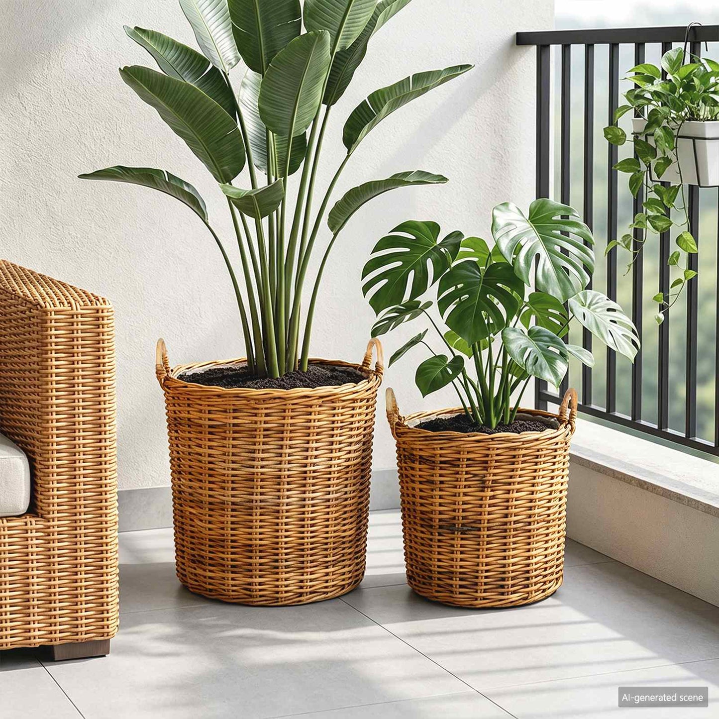 vidaXL Planter Basket with Storage 2 pcs Natural Brown Kubu Rattan