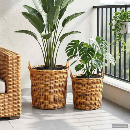 vidaXL Planter Basket with Storage 2 pcs Natural Brown Kubu Rattan
