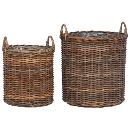 vidaXL Planter Basket with Storage 2 pcs Natural Brown Kubu Rattan