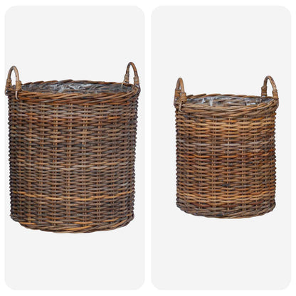 vidaXL Planter Basket with Storage 2 pcs Natural Brown Kubu Rattan