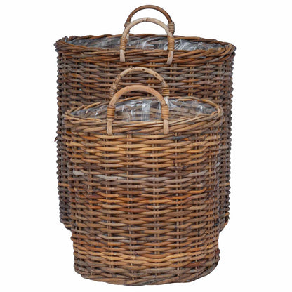 vidaXL Planter Basket with Storage 2 pcs Natural Brown Kubu Rattan
