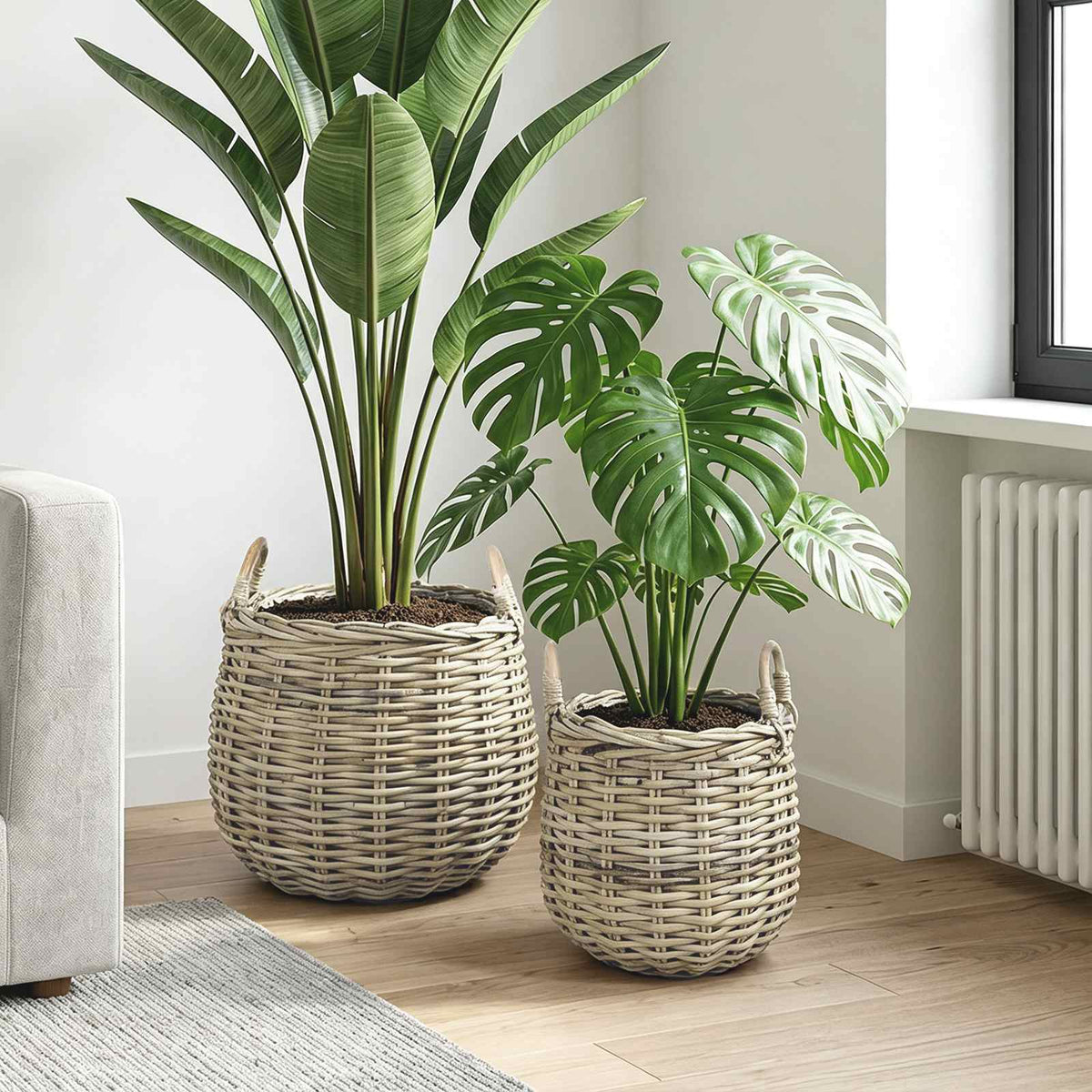 vidaXL Planter Basket GENDT 2 pcs Natural Grey Kubu Rattan