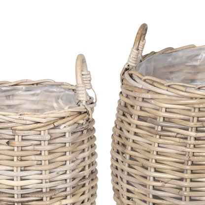 vidaXL Planter Basket with Storage 2 pcs Natural Grey Kubu Rattan