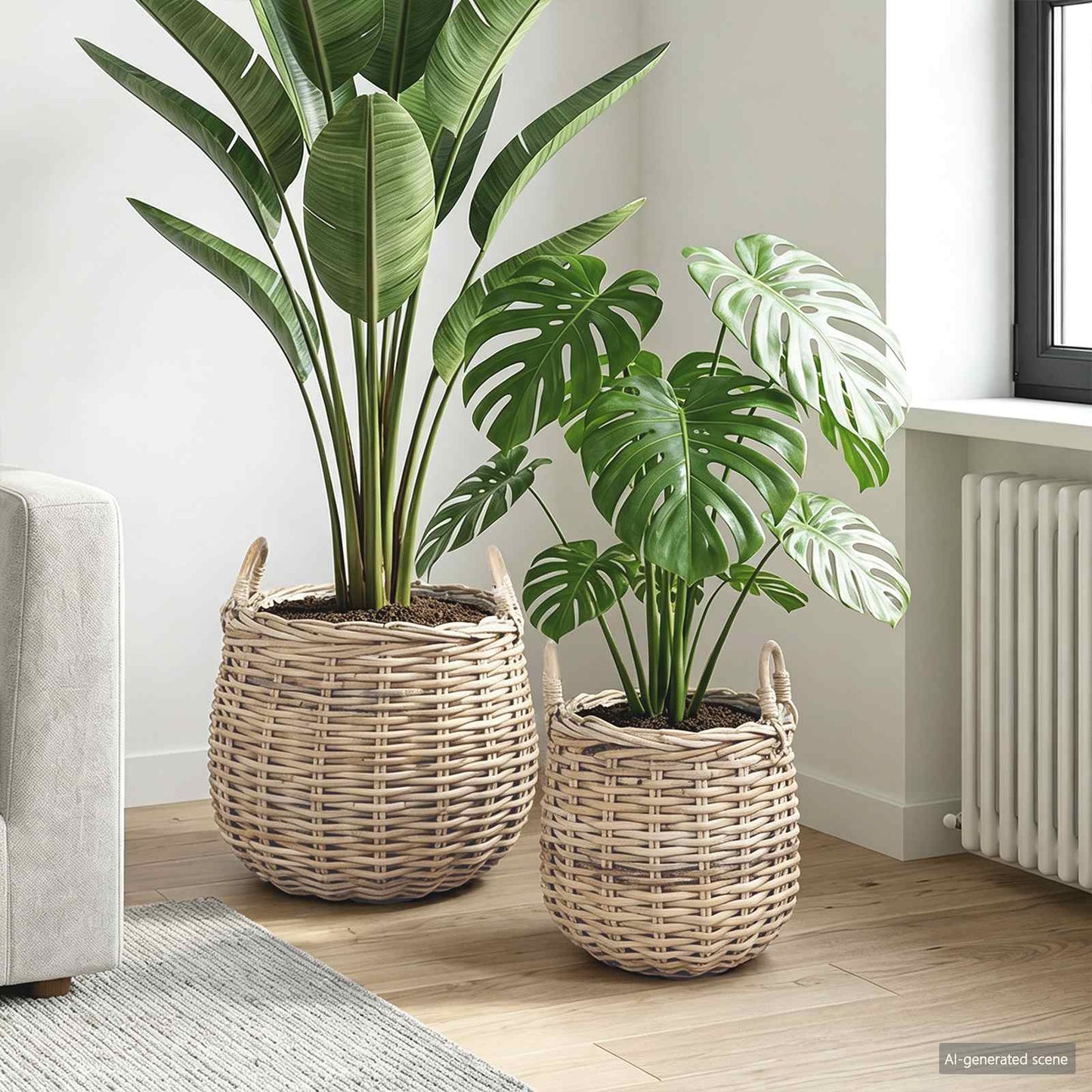 vidaXL Planter Basket with Storage 2 pcs Natural Grey Kubu Rattan