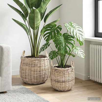 vidaXL Planter Basket with Storage 2 pcs Natural Grey Kubu Rattan