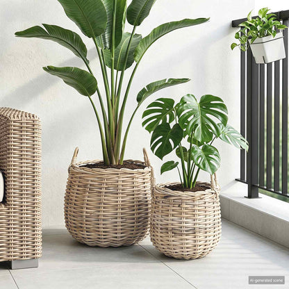 vidaXL Planter Basket with Storage 2 pcs Natural Grey Kubu Rattan