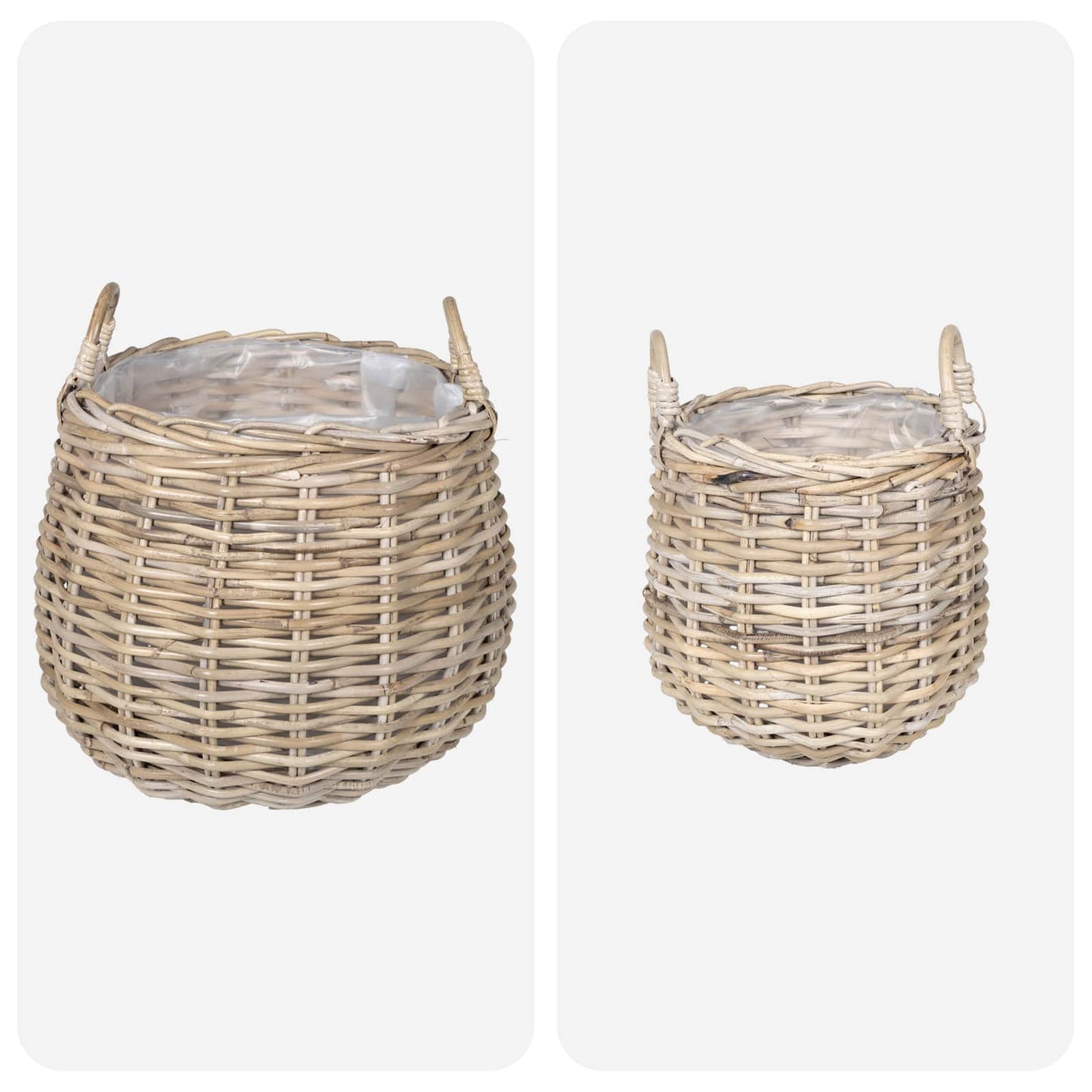 vidaXL Planter Basket with Storage 2 pcs Natural Grey Kubu Rattan