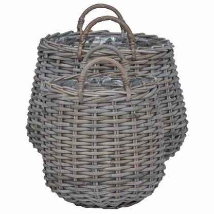 vidaXL Planter Basket with Storage 2 pcs Natural Grey Kubu Rattan
