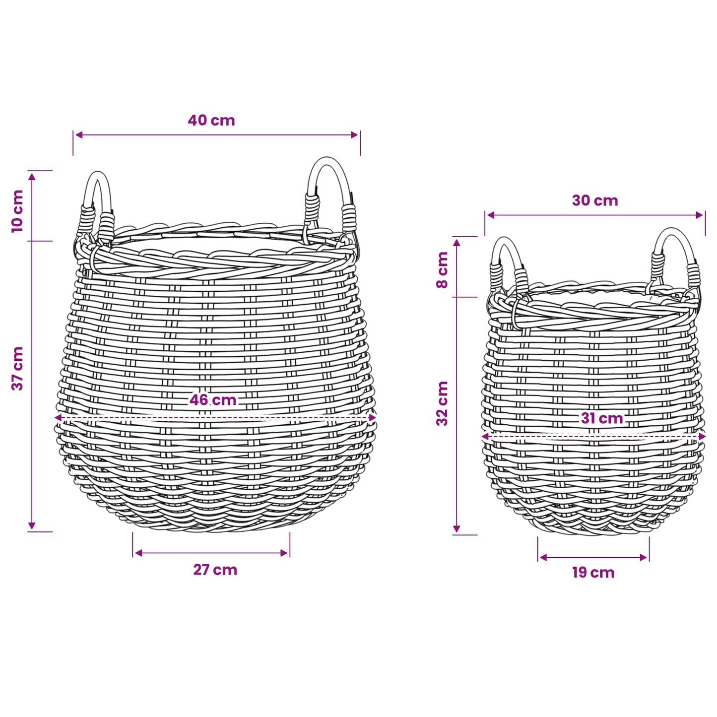 vidaXL Planter Basket with Storage 2 pcs Natural Grey Kubu Rattan