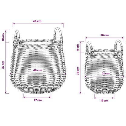 vidaXL Planter Basket with Storage 2 pcs Natural Grey Kubu Rattan