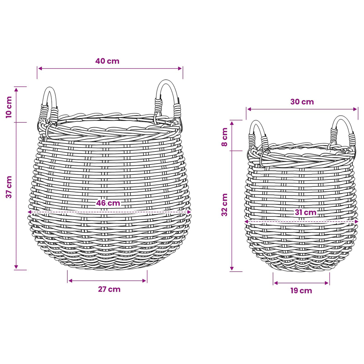 vidaXL Planter Basket GENDT 2 pcs Natural Grey Kubu Rattan