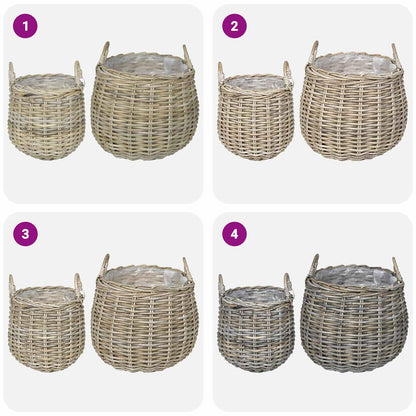 vidaXL Planter Basket GENDT 2 pcs Natural Grey Kubu Rattan
