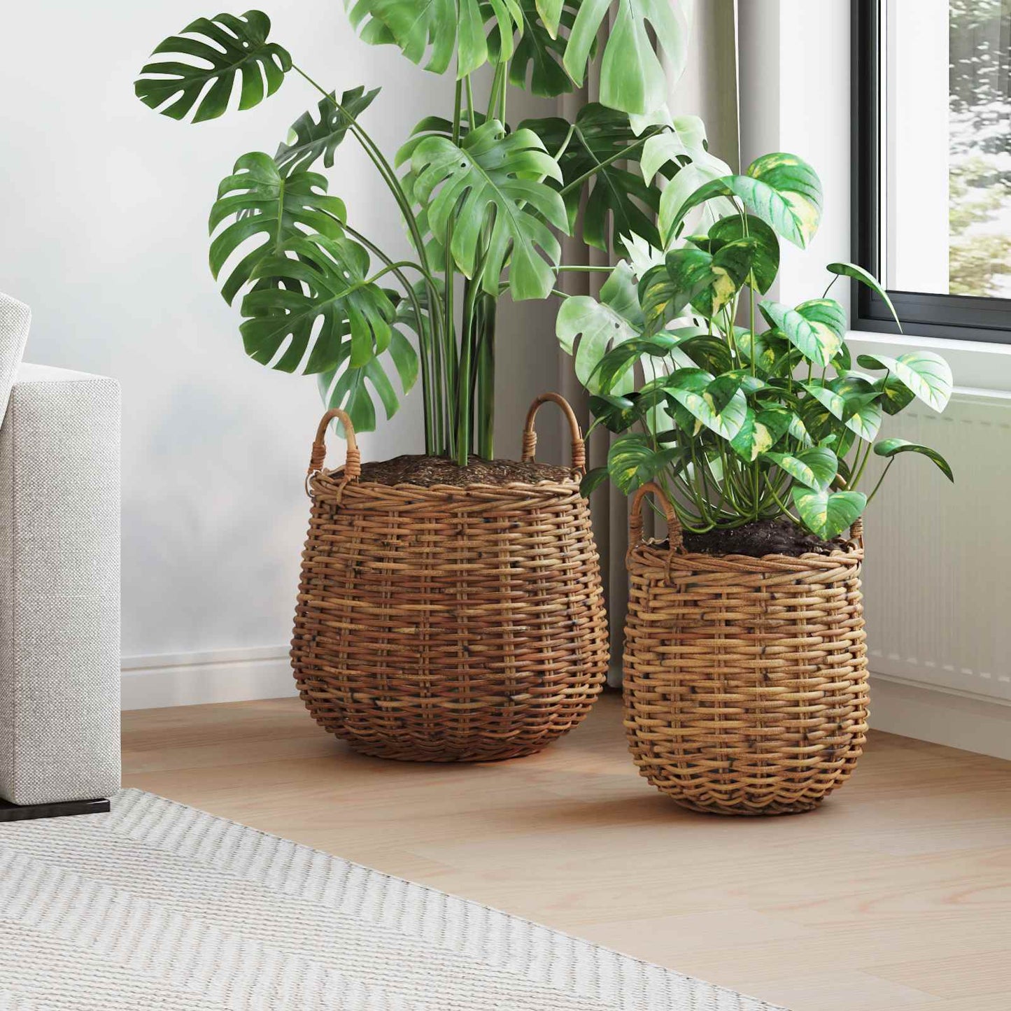 vidaXL Planter Basket with Storage 2 pcs Brown Lacak Rattan
