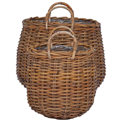 vidaXL Planter Basket with Storage 2 pcs Brown Lacak Rattan