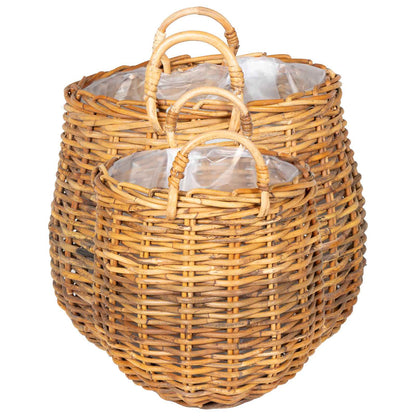 vidaXL Planter Basket with Storage 2 pcs Natural Brown Kubu Rattan