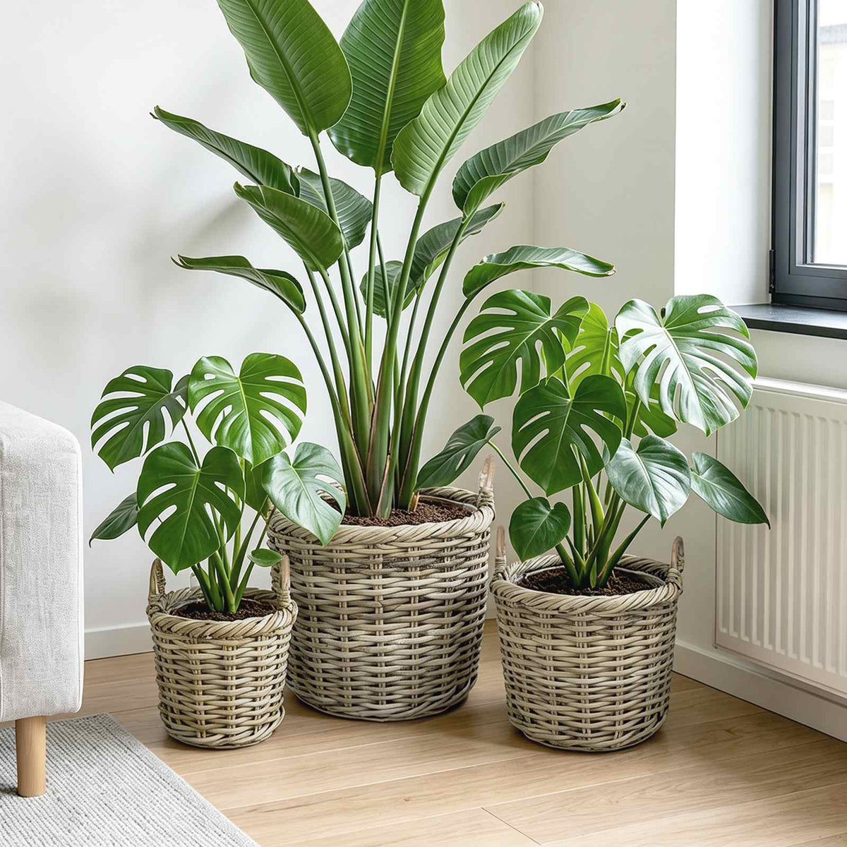 vidaXL Planter Basket GENDT 3 pcs Natural Grey Kubu Rattan