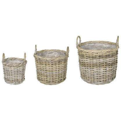 vidaXL Planter Basket GENDT 3 pcs Natural Grey Kubu Rattan