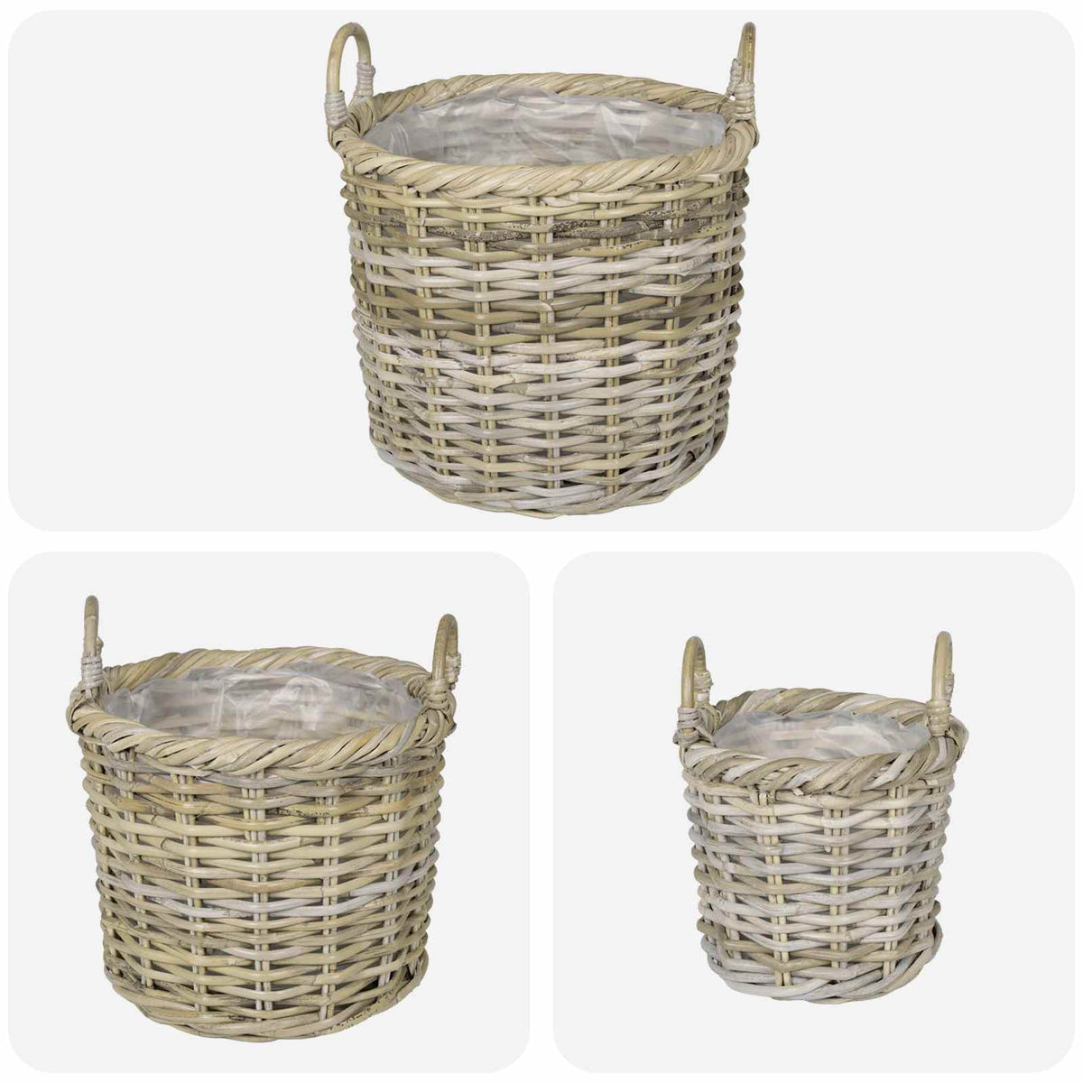vidaXL Planter Basket GENDT 3 pcs Natural Grey Kubu Rattan