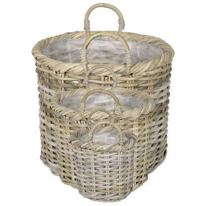 vidaXL Planter Basket GENDT 3 pcs Natural Grey Kubu Rattan