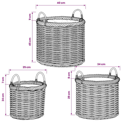 vidaXL Planter Basket GENDT 3 pcs Natural Grey Kubu Rattan