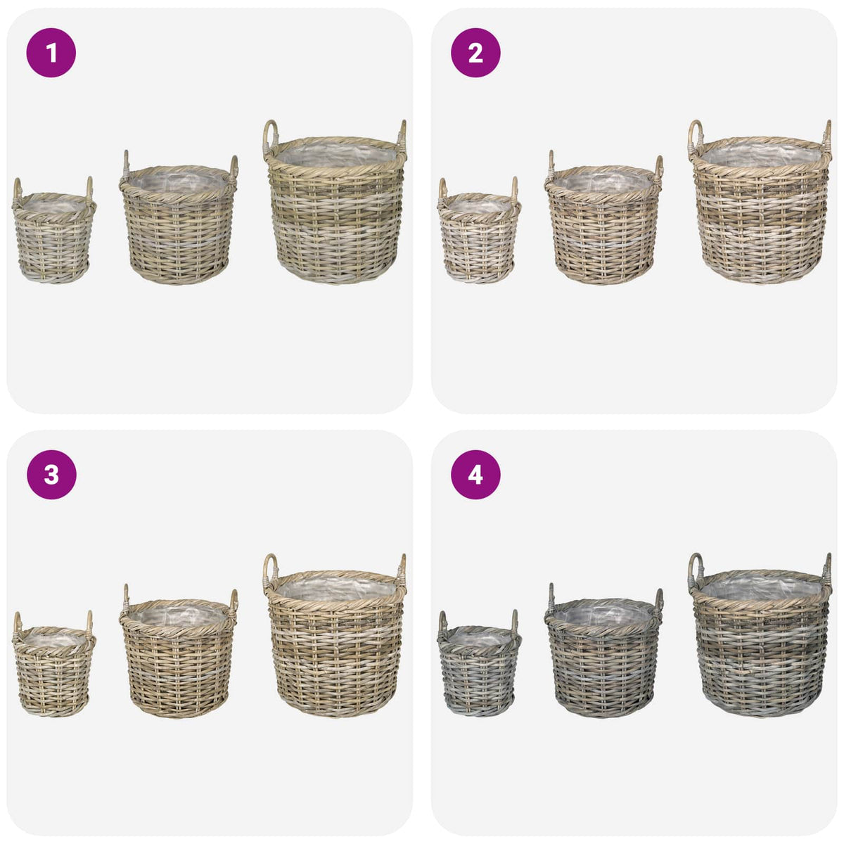 vidaXL Planter Basket GENDT 3 pcs Natural Grey Kubu Rattan