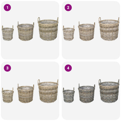 vidaXL Planter Basket GENDT 3 pcs Natural Grey Kubu Rattan