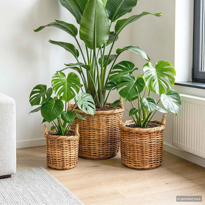 vidaXL Planter Basket GENDT 3 pcs Natural Brown Kubu Rattan