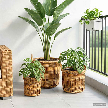 vidaXL Planter Basket GENDT 3 pcs Natural Brown Kubu Rattan