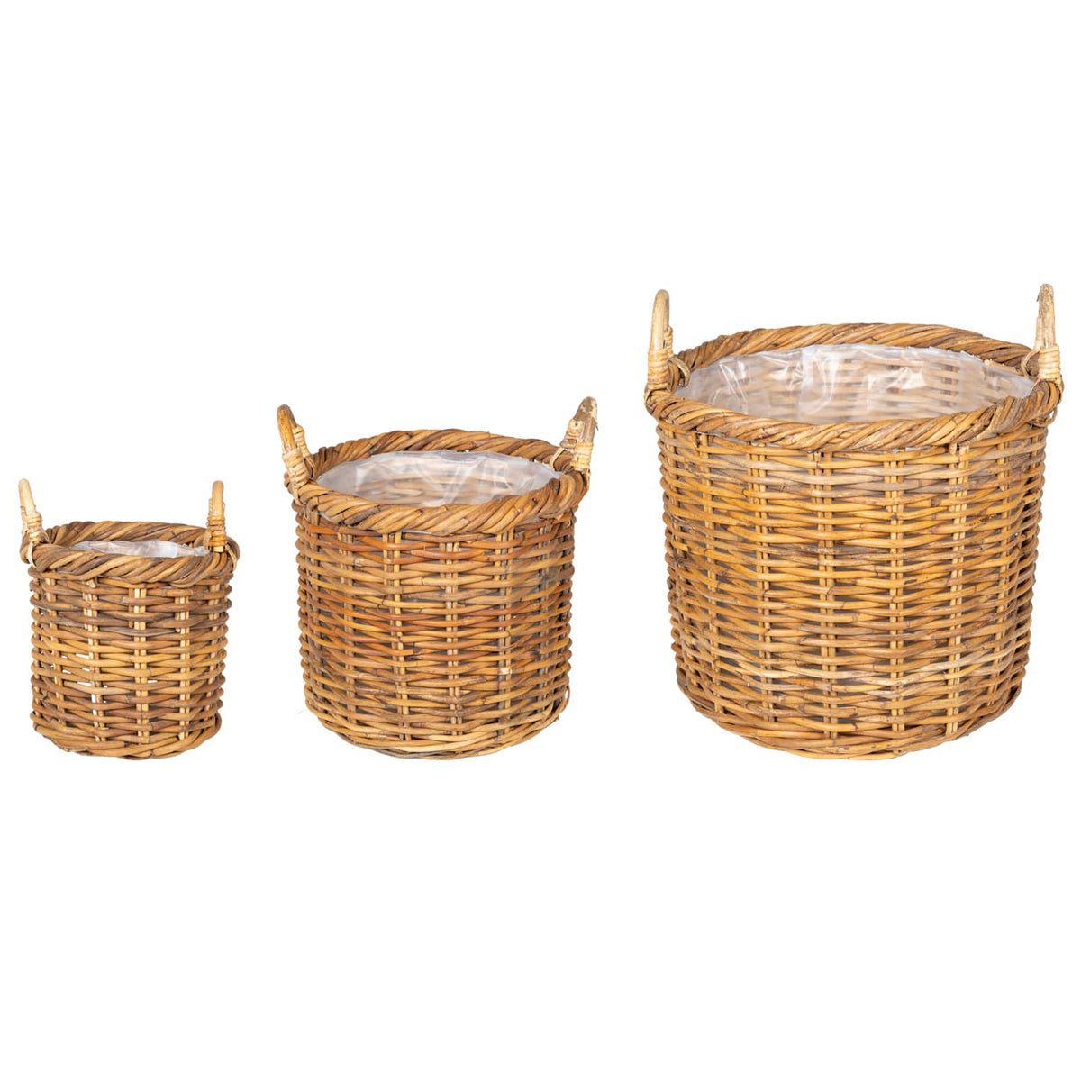 vidaXL Planter Basket GENDT 3 pcs Natural Brown Kubu Rattan