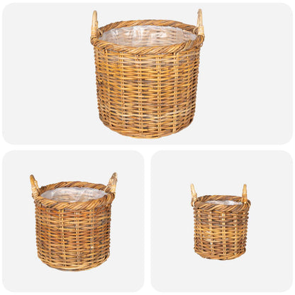 vidaXL Planter Basket GENDT 3 pcs Natural Brown Kubu Rattan