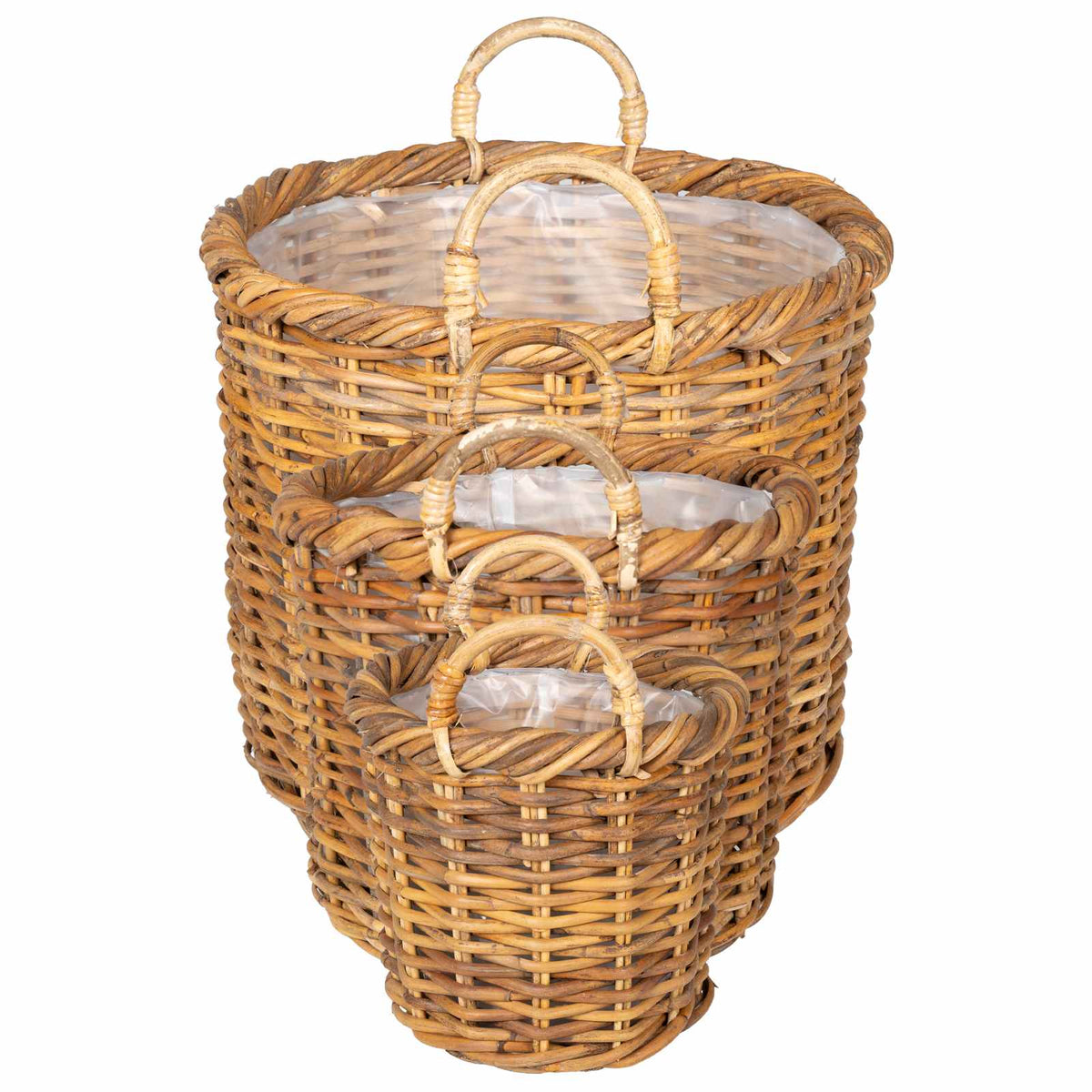 vidaXL Planter Basket GENDT 3 pcs Natural Brown Kubu Rattan