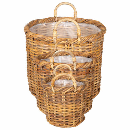 vidaXL Planter Basket GENDT 3 pcs Natural Brown Kubu Rattan