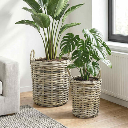 vidaXL Planter Basket GENDT 2 pcs Natural Grey Kubu Rattan