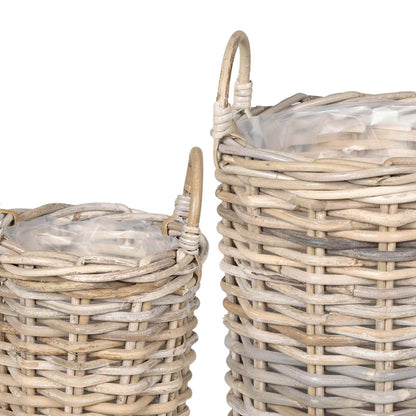 vidaXL Planter Basket with Storage 2 pcs Natural Grey Kubu Rattan