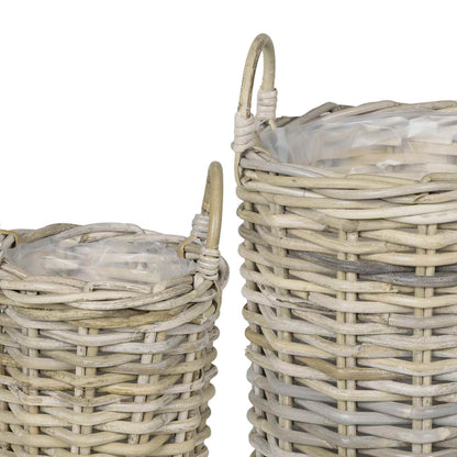 vidaXL Planter Basket GENDT 2 pcs Natural Grey Kubu Rattan