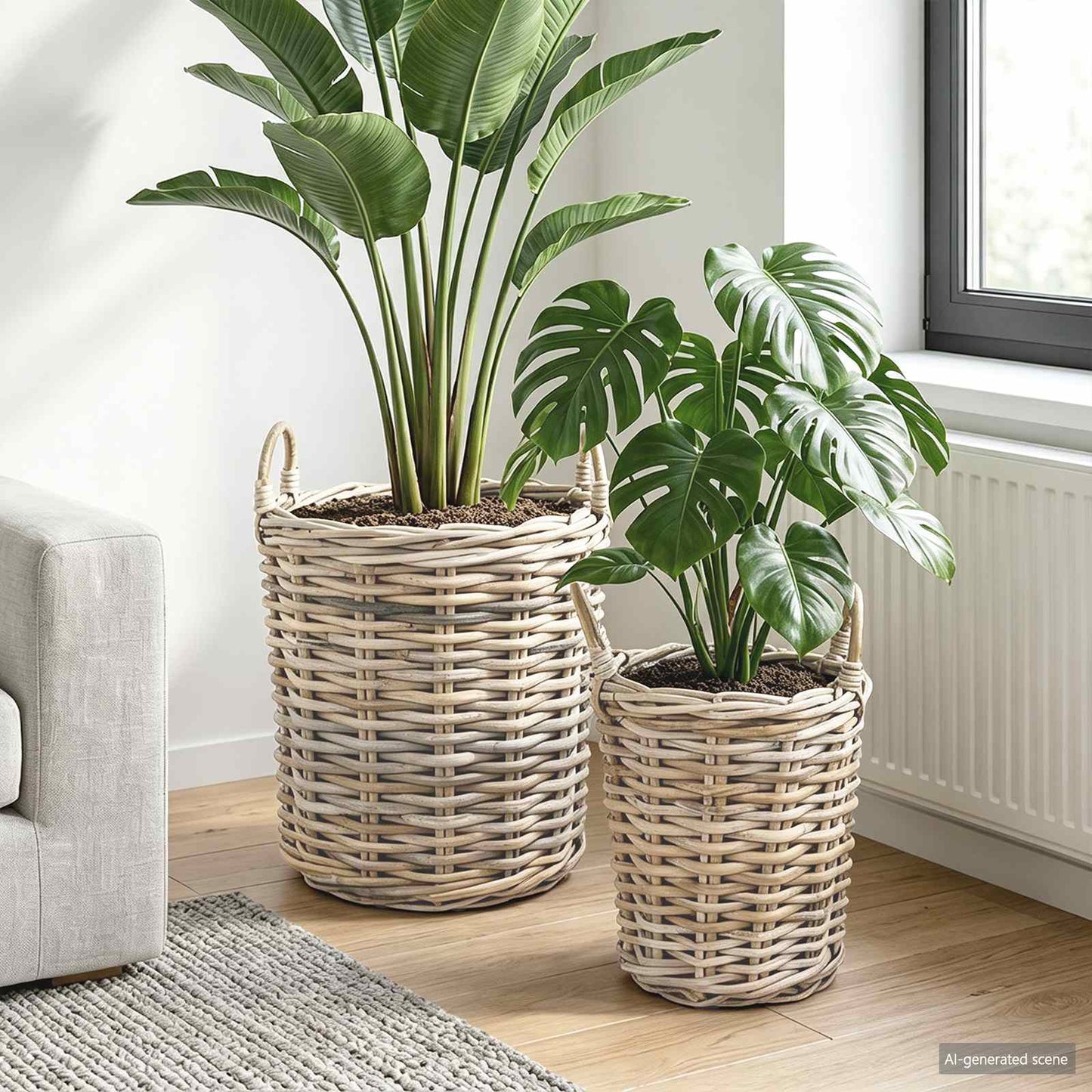 vidaXL Planter Basket with Storage 2 pcs Natural Grey Kubu Rattan