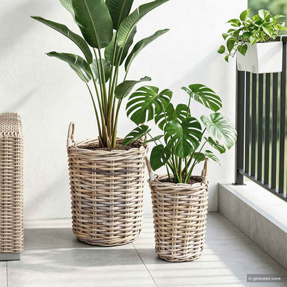 vidaXL Planter Basket with Storage 2 pcs Natural Grey Kubu Rattan